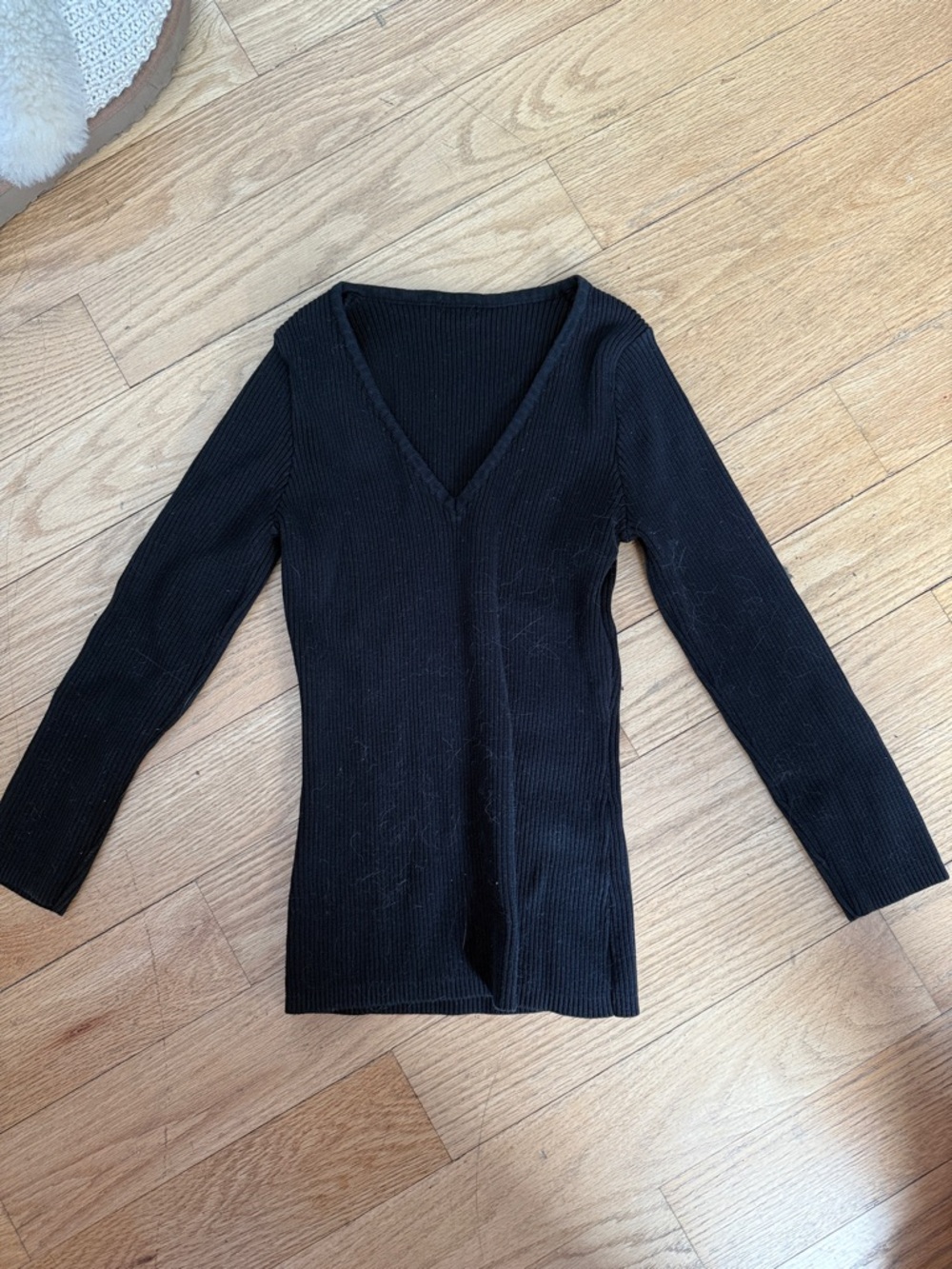 Brandy Melville Black Ribbed V-Neck Long Sleeve Sweater